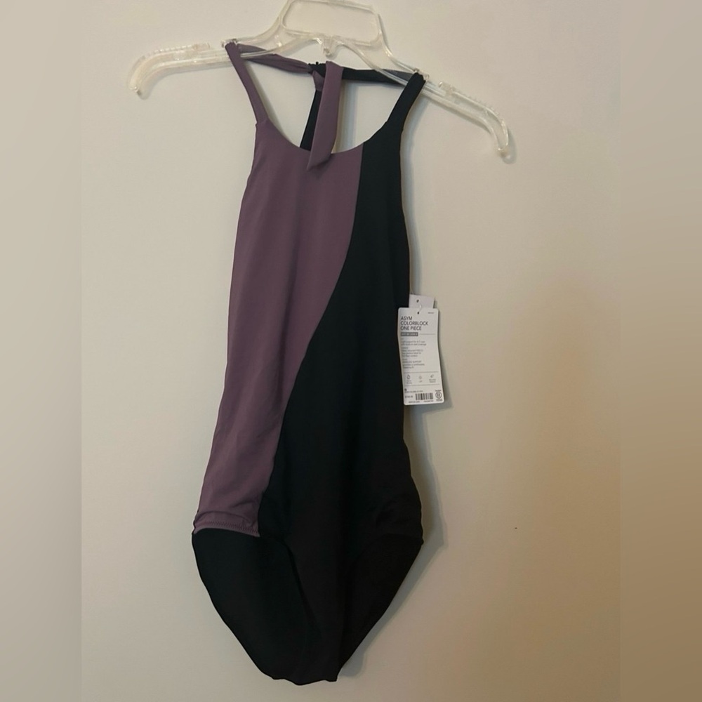 Athleta High-Neck Colorblock One-Piece Swimsuit Size Small Black/ Violet NWT - Picture 5 of 8
